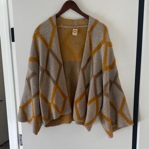 Anthropologie Diamond Pattern Cardigan - Tan and Yellow